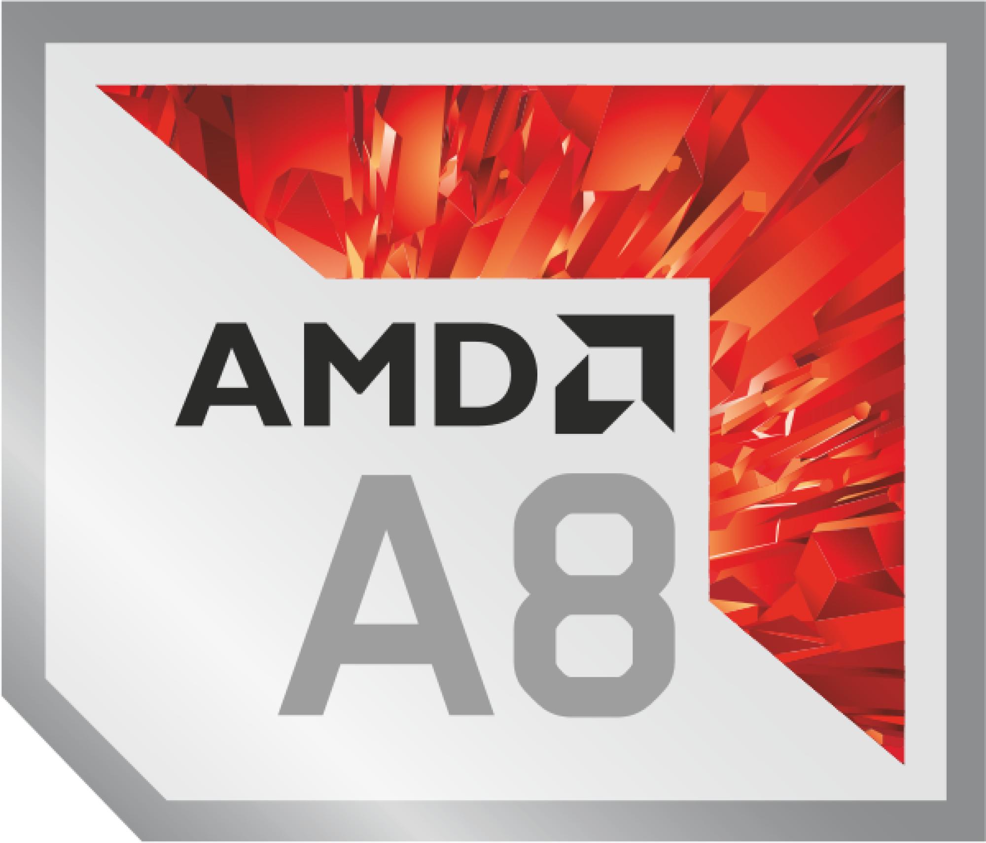 Silbernes und rotes AMD-Logo mit A8-Text.