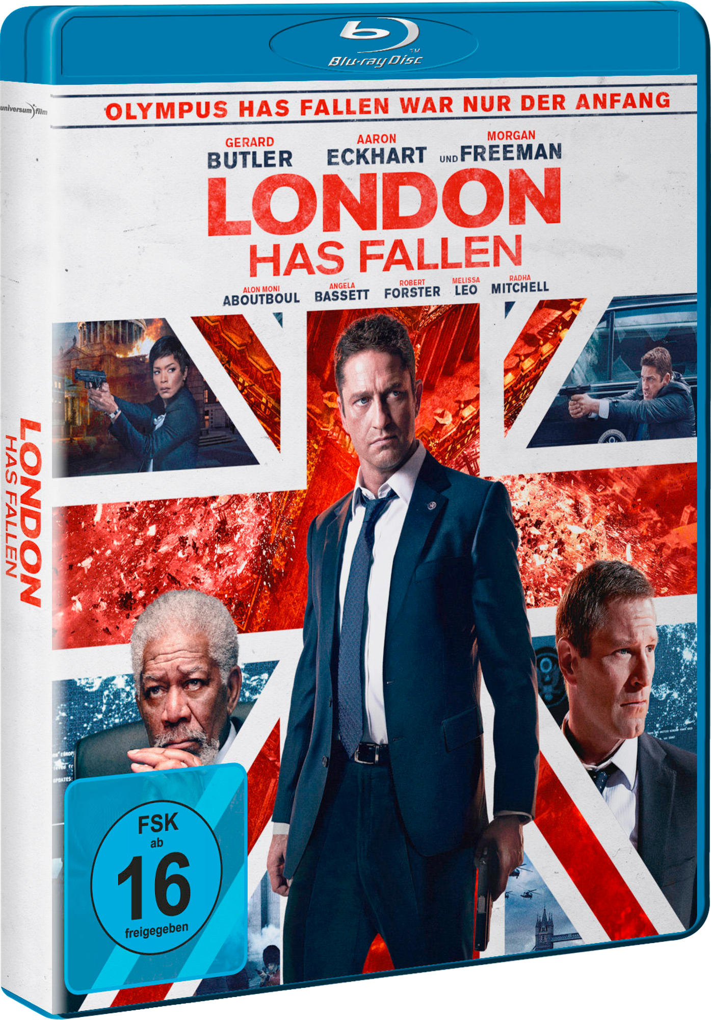 Blu-ray-Cover von 'London Has Fallen'. Gerard Butler und Aaron Eckhart sind abgebildet.
