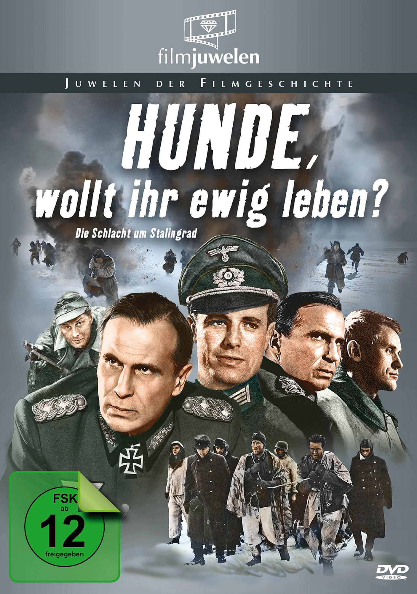 DVD-Cover für einen Kriegsfilm auf Deutsch. Enthält Porträts von Männern in Uniform und einen schneebedeckten Hintergrund.