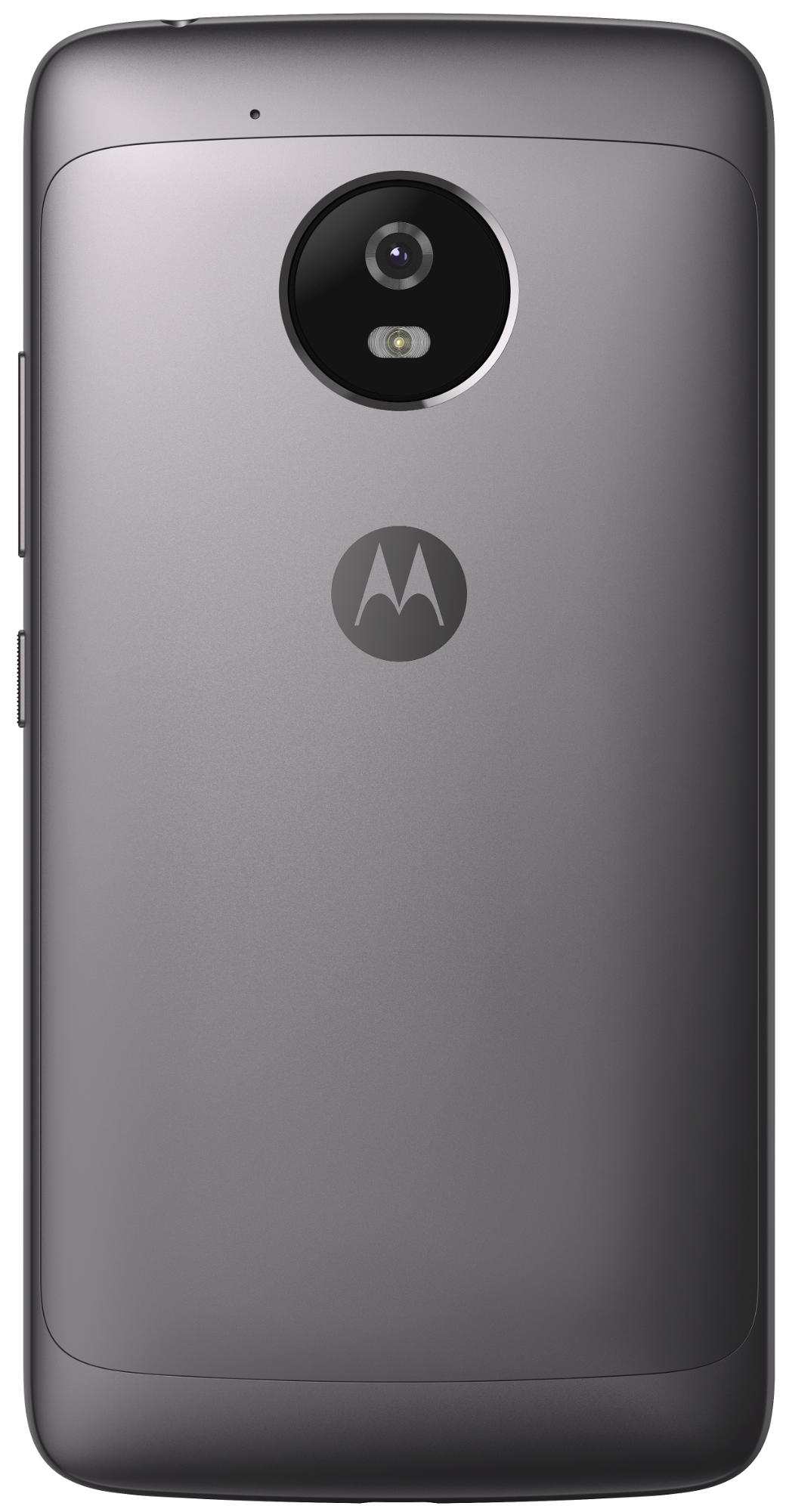 Eine graue Motorola Telefonrückseite mit kreisförmiger Kamera und Logo.