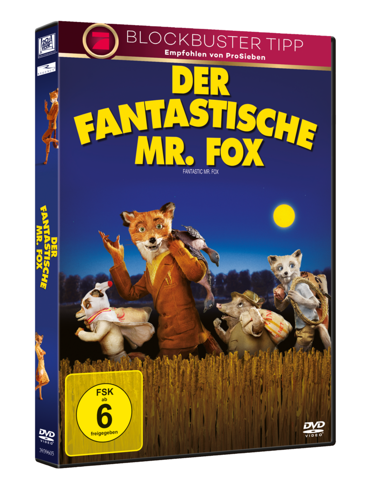 DVD-Cover für 'Der fantastische Mr. Fox'. Es zeigt animierte Charaktere und einen Filmtitel.