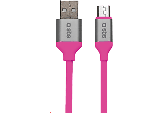 SBS TECABLEMICROFLUOP Flat Silikon Micro USB Data ve Şarj Kablosu Pembe