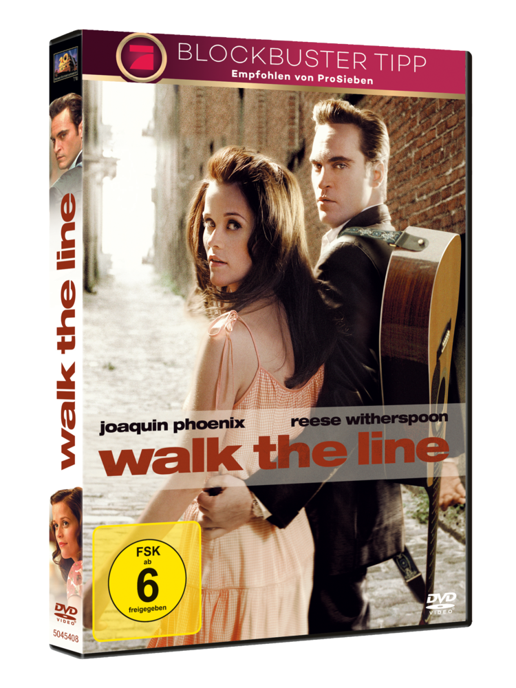 DVD-Hülle für 'Walk the Line'. Joaquin Phoenix und Reese Witherspoon sind auf dem Cover, mit Filmtitel.