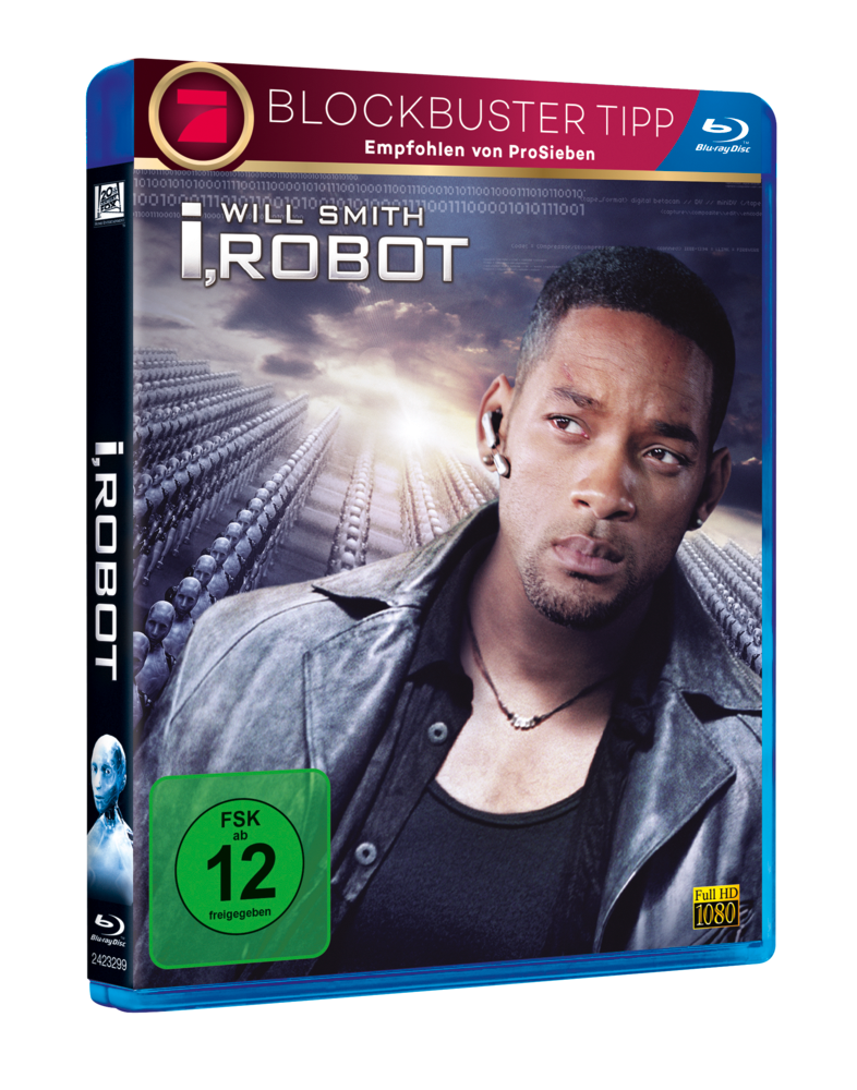 i,Robot Blu-ray-Hülle. Will Smith mit futuristischem Hintergrund und deutschem Text.
