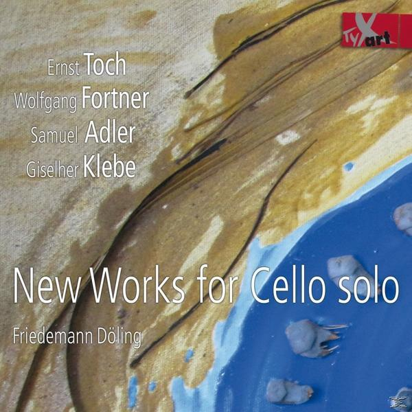 Albumcover mit Text: New Works for Cello solo. Künstlerisches, abstraktes Design.