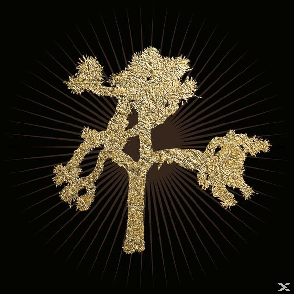 Goldene Joshua-Baum-Illustration. Dunkelbrauner Hintergrund mit radialen Linien.