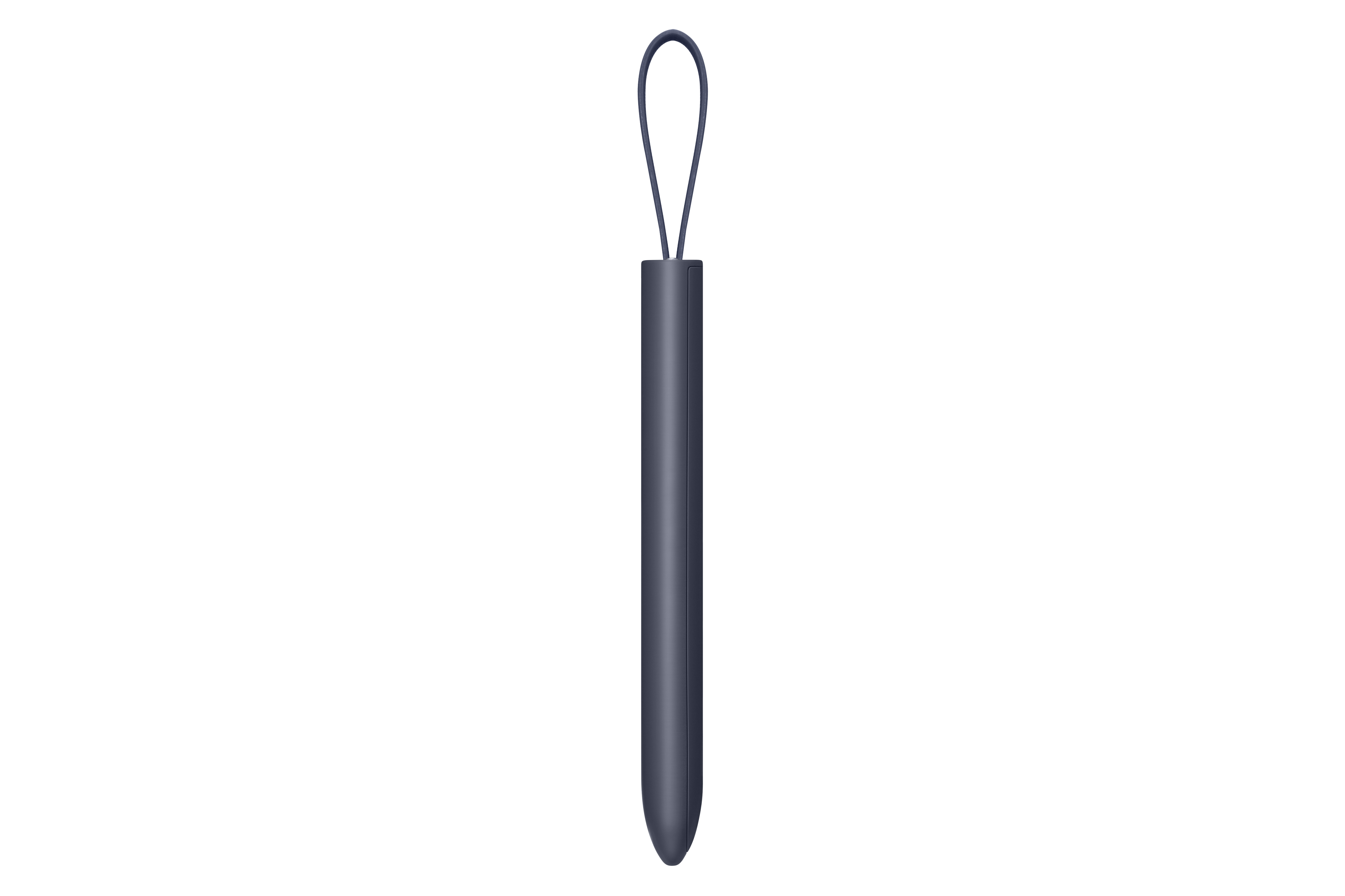 Dunkelblauer Stylus-Stift mit Schlaufe oben, isoliert auf Weiß.