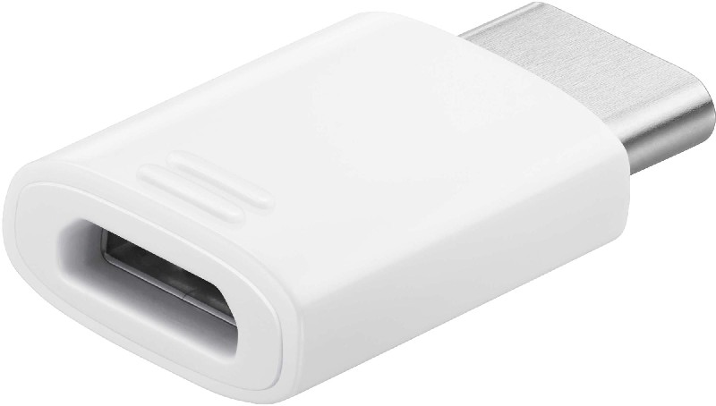 Weißer USB-C-zu-USB-Adapter, klein und rechteckig, mit glatter, glänzender Oberfläche.