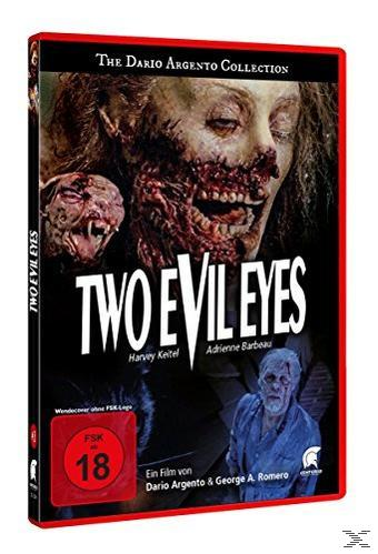 DVD-Hülle: Two Evil Eyes, ein Horrorfilm mit einem unheimlichen Gesicht und einem Mann.