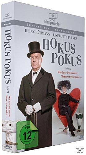 DVD-Box des Films 'Hokus Pokus' mit einem Mann im Anzug und einer Frau auf einem roten Stuhl.