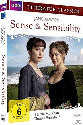 DVD-Cover für Sense & Sensibility. Zwei Frauen in historischer Kleidung, grüner Landschaftshintergrund.