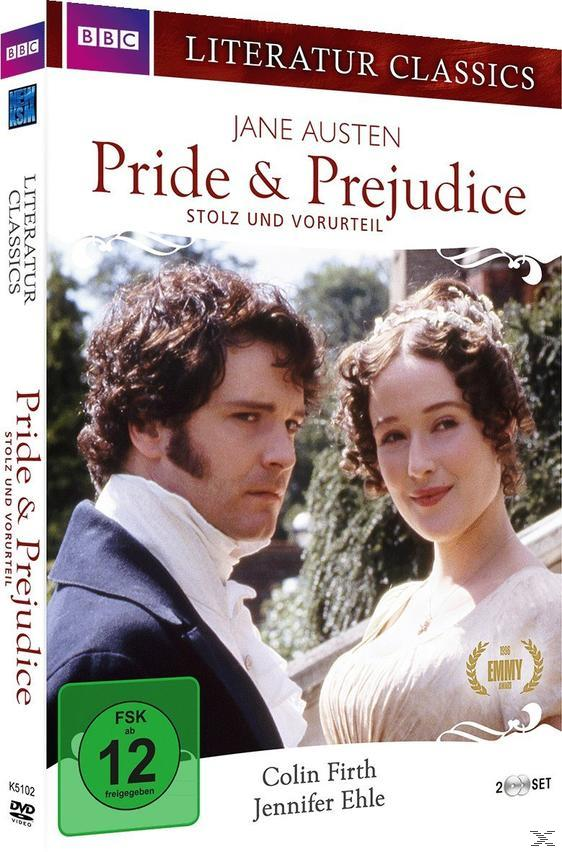 DVD-Cover von "Stolz und Vorurteil" mit Colin Firth und Jennifer Ehle, vor einem Haus.
