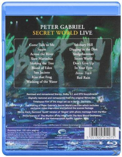 Blu-ray-Hülle mit Peter Gabriels "Secret World Live" auf der Rückseite und Titelliste.