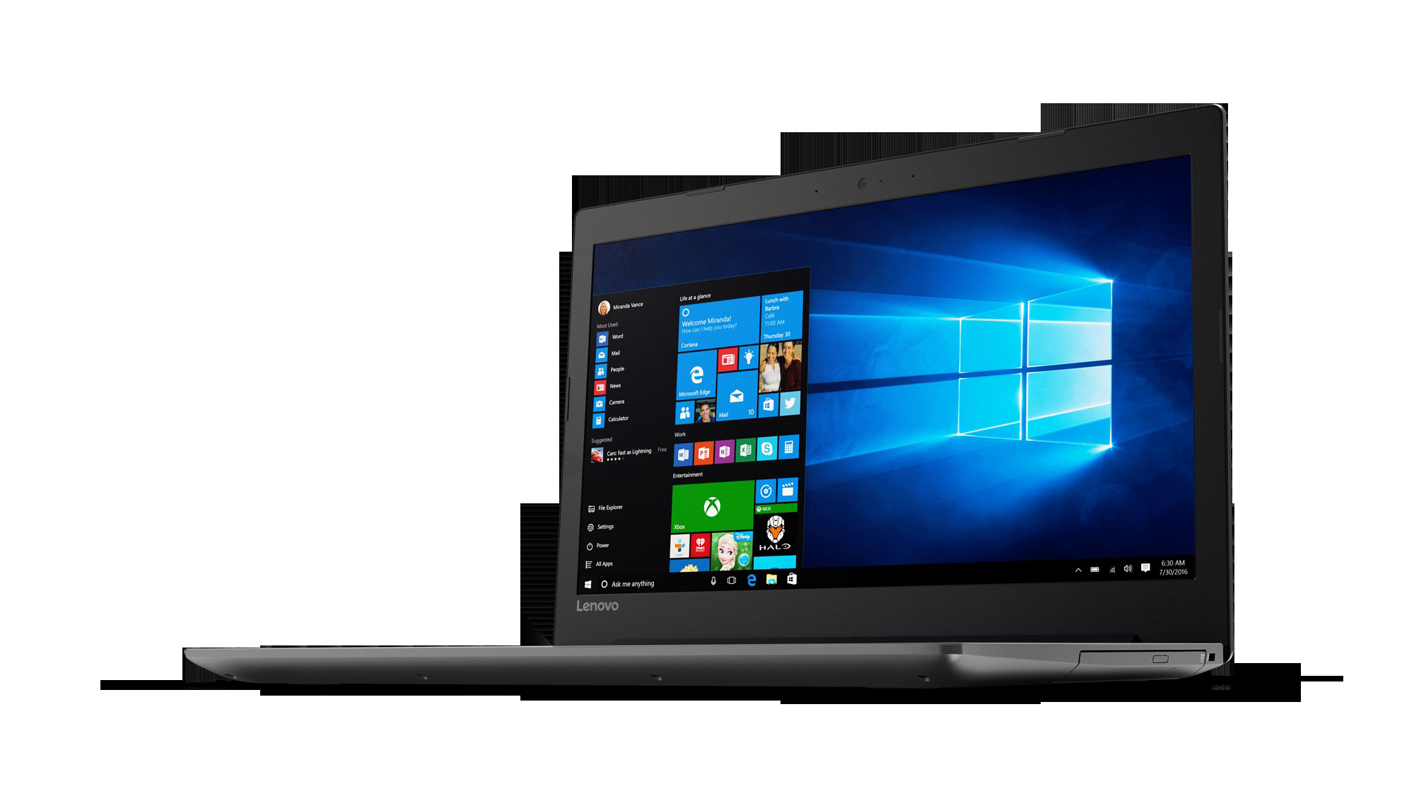 Ein grauer Lenovo-Laptop, der Bildschirm zeigt die Windows 10-Oberfläche.