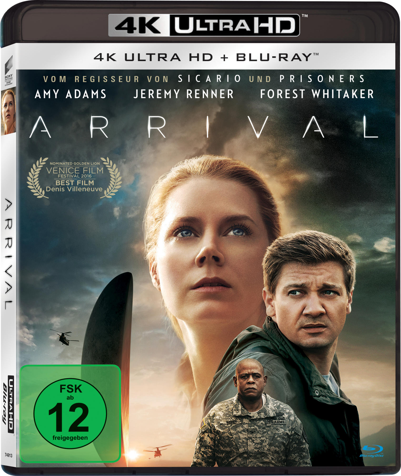 Filmcover: Amy Adams und Jeremy Renner auf einem Poster für 'Arrival'.