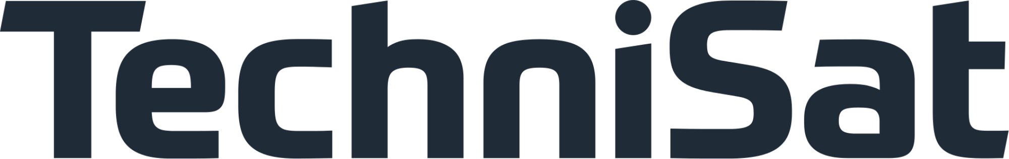 Logo TechniSat w ciemnoniebieskiej czcionce. Nazwa marki jest wyśrodkowana. Czarne tło.