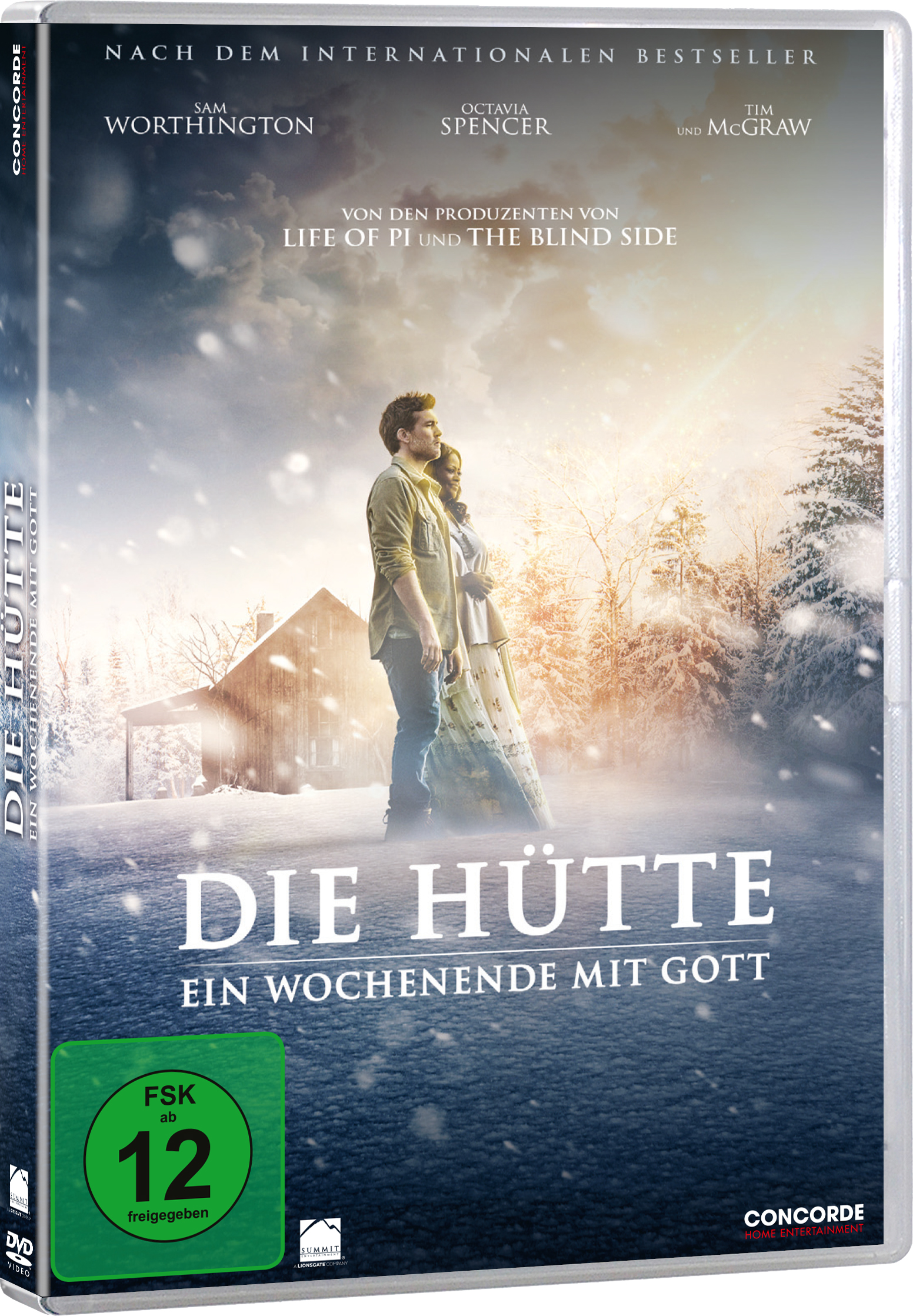 DVD-Cover für 'Die Hütte', mit einem Mann und einer Frau in einer verschneiten Landschaft.