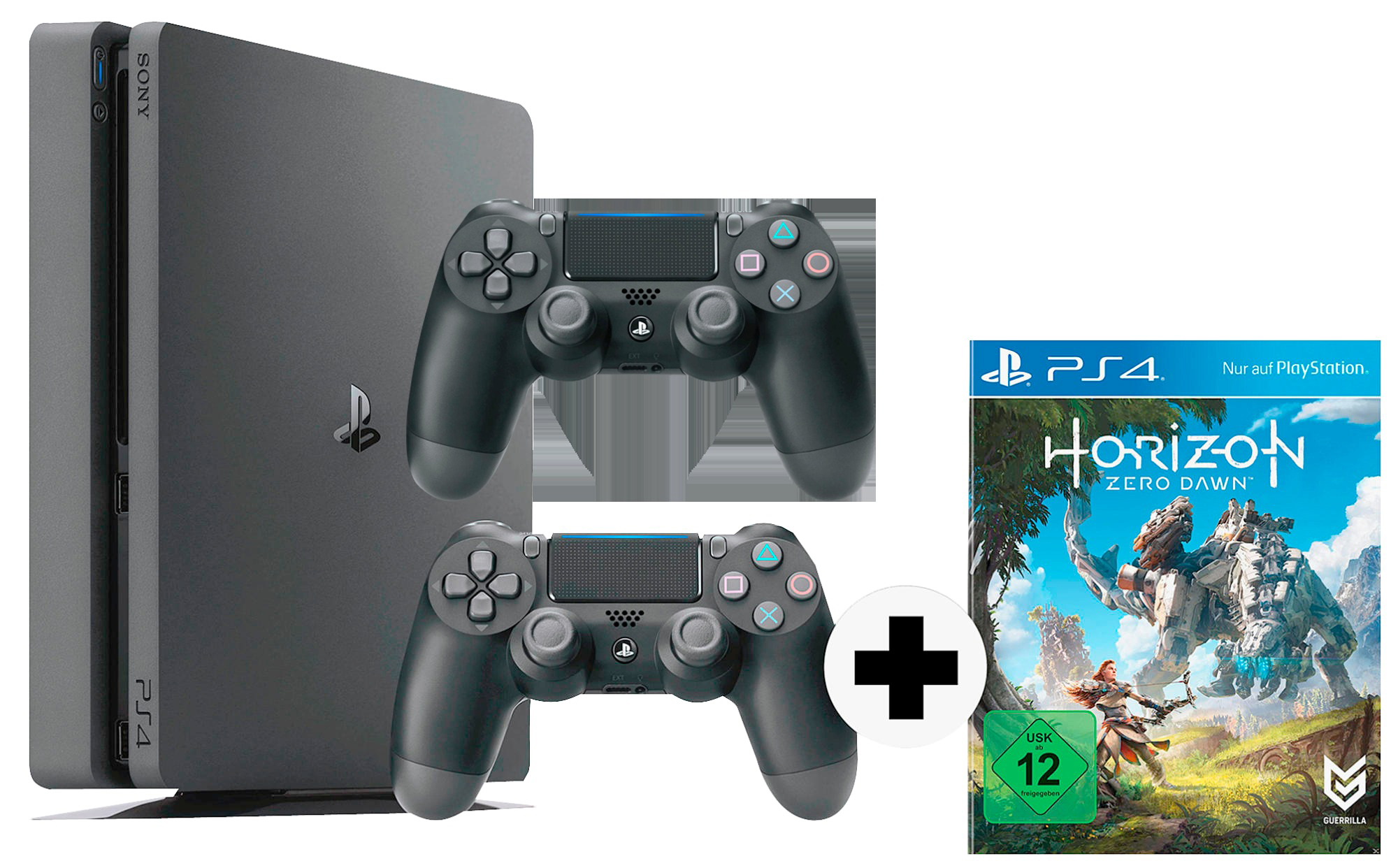 SONY PlayStation 4 Slim Konsole 1TB Schwarz + Horizon Zero Dawn + 2 Controller