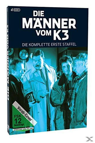 DVD-Cover. Vier Männer in einem Raum, Titel 'Die Männer vom K3'.