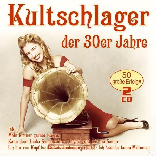 Albumcover: Frau im roten Kleid mit Grammophon. Text: Kultschlager der 30er Jahre, 50 Erfolge.