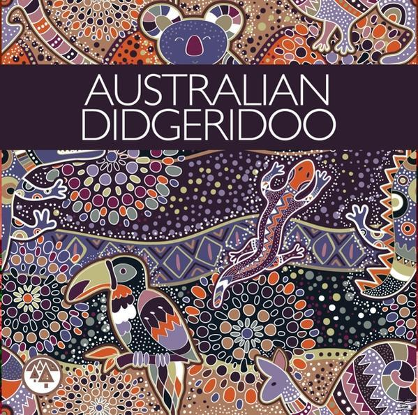 Buntes Design mit einem Koala und einer Eidechse. Der Text 'AUSTRALIAN DIDGERIDOO' steht oben.