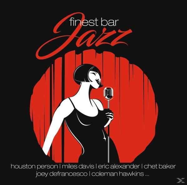 Jazz-Bar-Poster. Eine Frau singt in ein Mikrofon vor einem roten Kreis. Schwarzer Hintergrund.