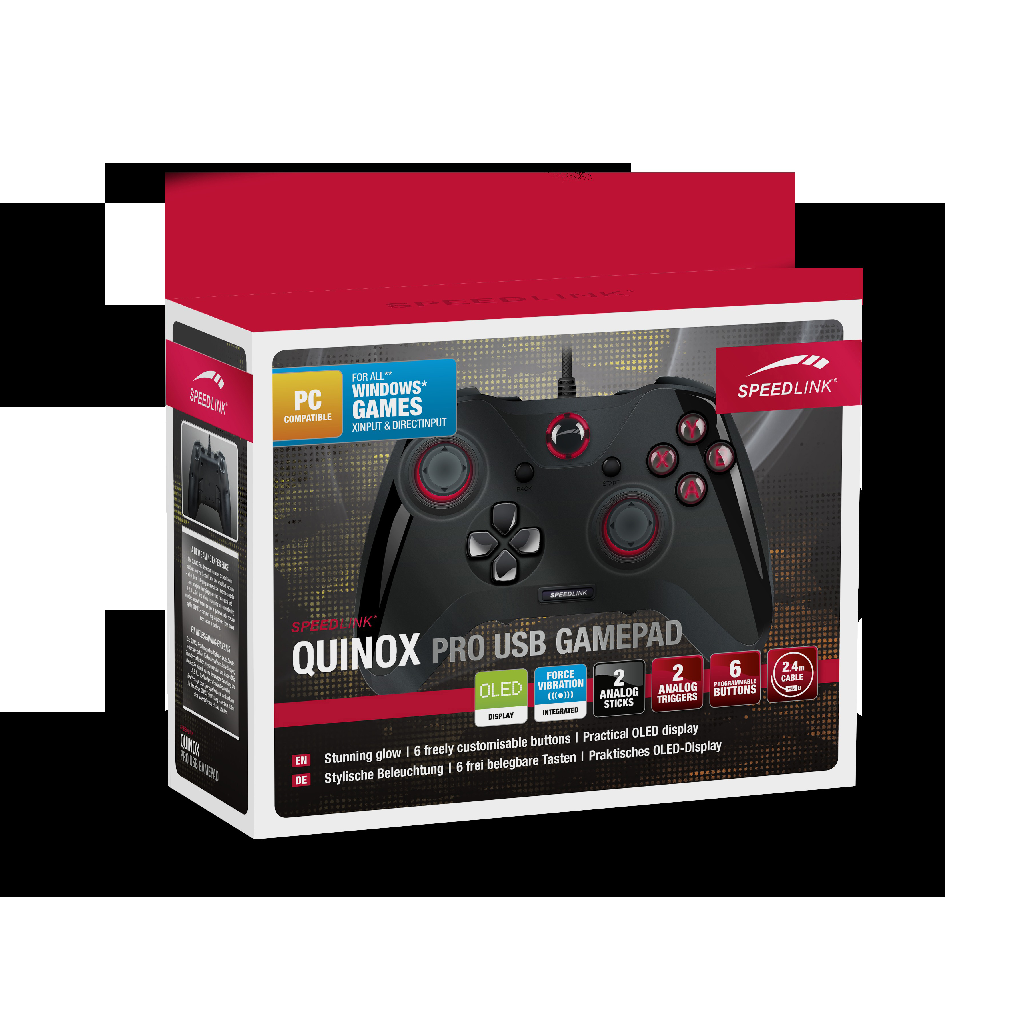 SPEEDLINK Speedlink QUINOX - Pro USB Gamepad, schwarz Gamepad Schwarz für PC