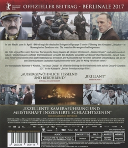 Rückseite des Filmplakats. Text auf Deutsch über einen Film. Bilder von Schauspielern in Militäruniformen und der Stadt.