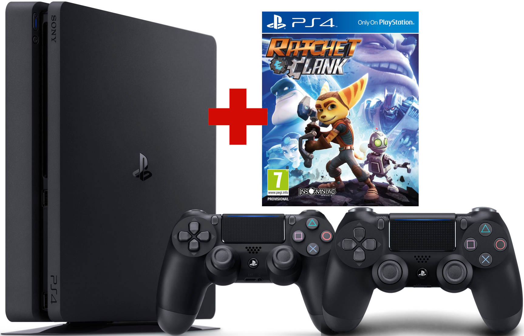 PLAYSTATION PS4 Slim 500 GB Zwart + Ratchet and Clank + extra controller Zwart