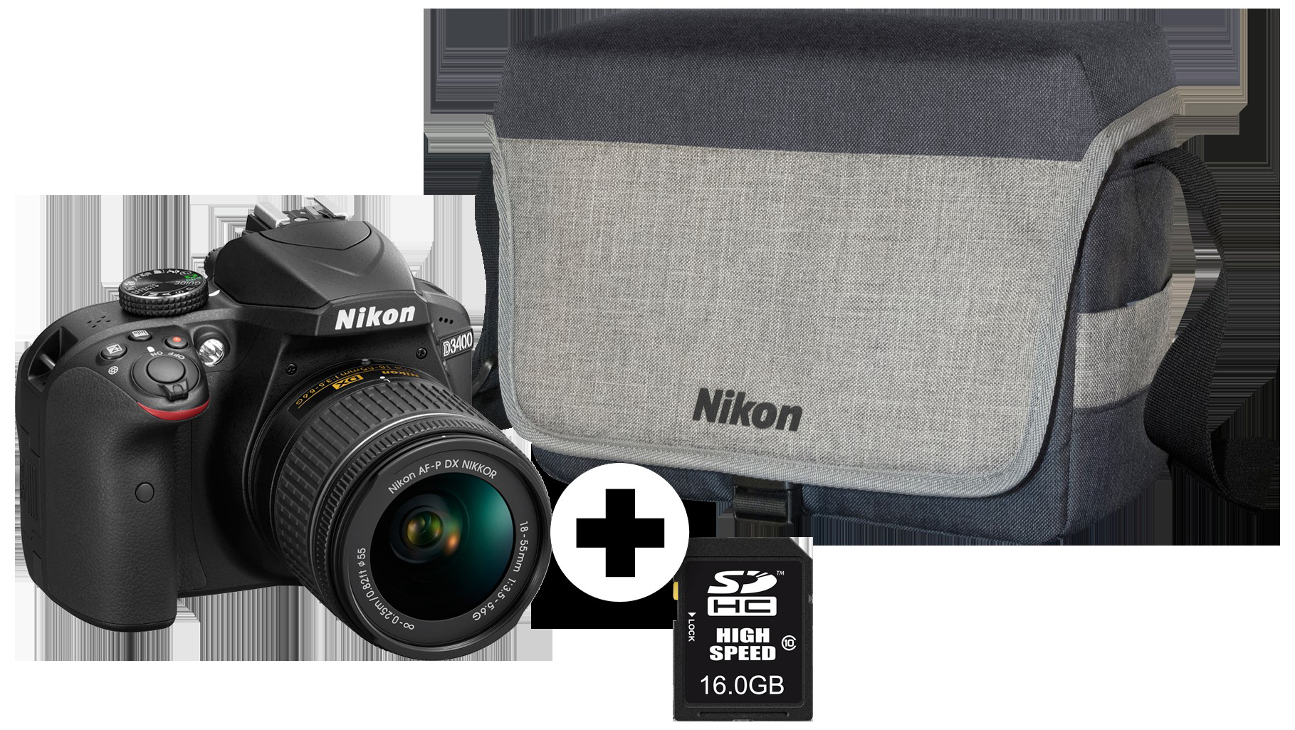 NIKON D3400 Kit Spiegelreflexkamera, 24,2 Megapixel, 18-55 mm Objektiv (AF-P, DX), Schwarz