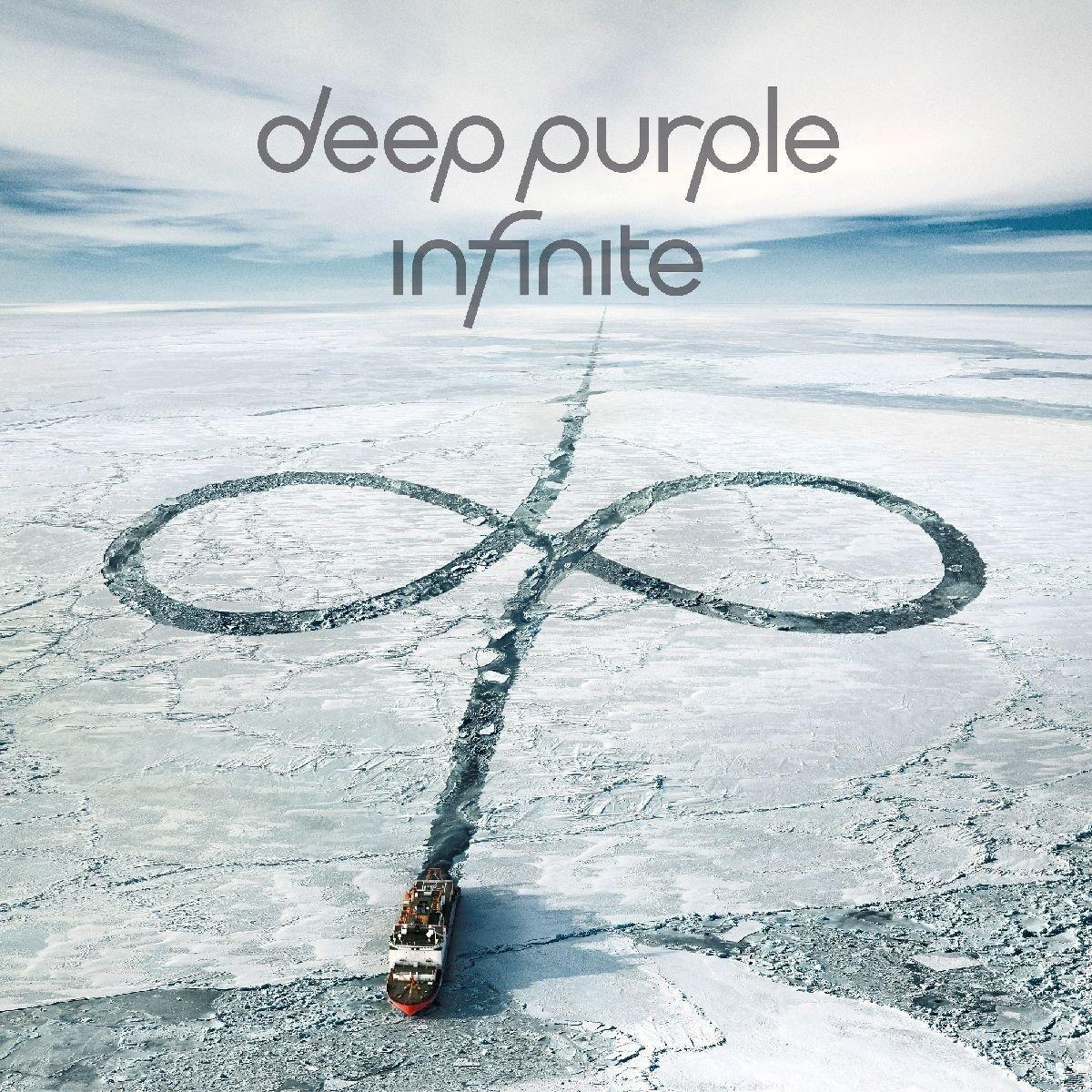 Deep Purple Albumcover. Ein Schiff fährt im eisigen Wasser und erzeugt ein Unendlichkeitssymbol.