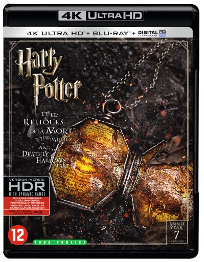 Couverture Blu-ray de Harry Potter et les Reliques de la Mort Partie 1 avec personnages et texte.
