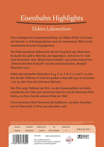 Eisenbahn Highlights Elektro Lokomotiven DVD