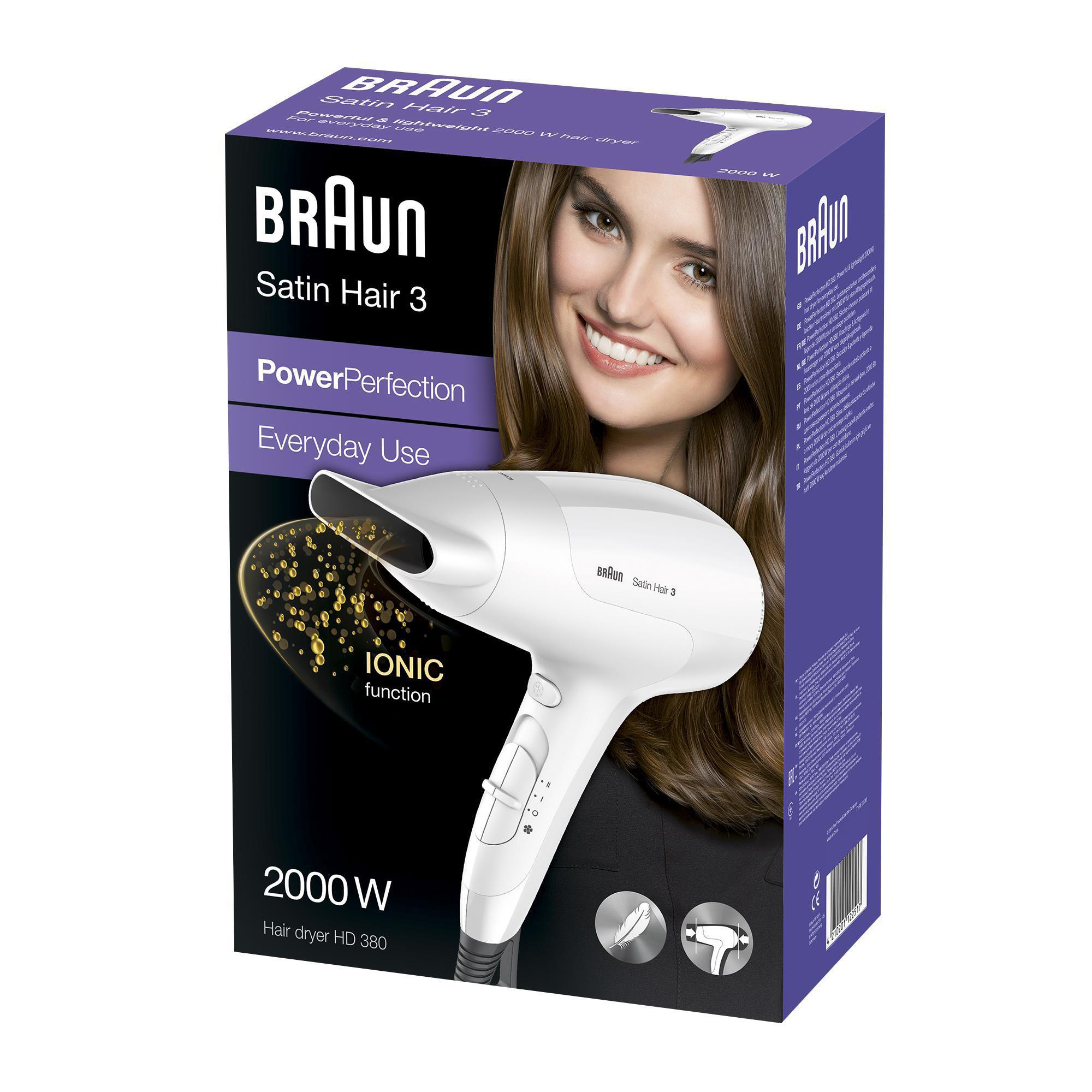 BRAUN Satin Hair 3 HD mit (2000 Weiß Haartrockner IONTEC 380 Watt)