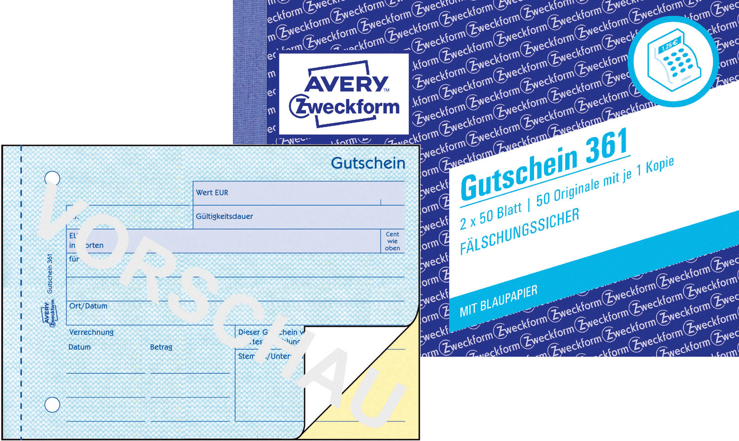 AVERY Pack, Querformat ZWECKFORM 361 Gutschein weiß/gelb DIN A6 2er