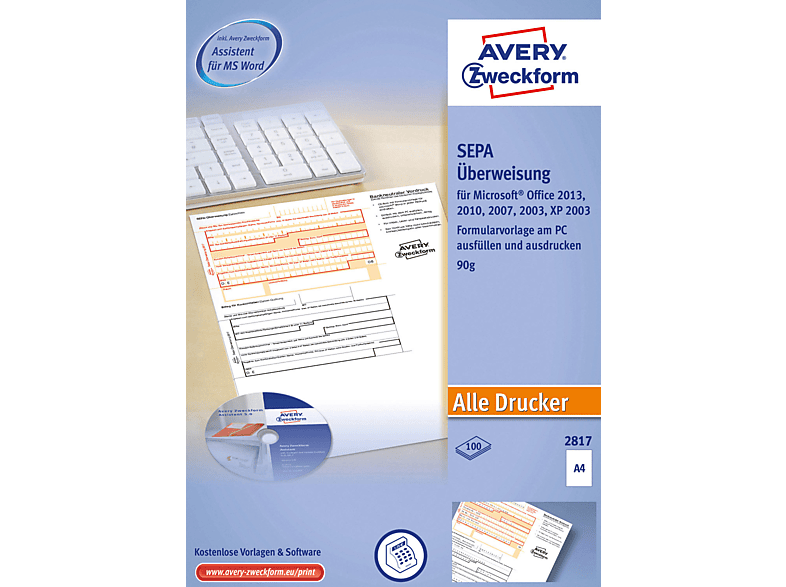 DIN 2817 Software inkl. AVERY weiß A4 Sepa-Überweisung , ZWECKFORM