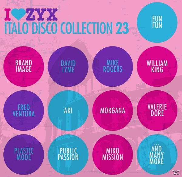 Albumcover mit bunten Kreisen. Jeder Kreis zeigt den Namen eines Italo-Disco-Künstlers.
