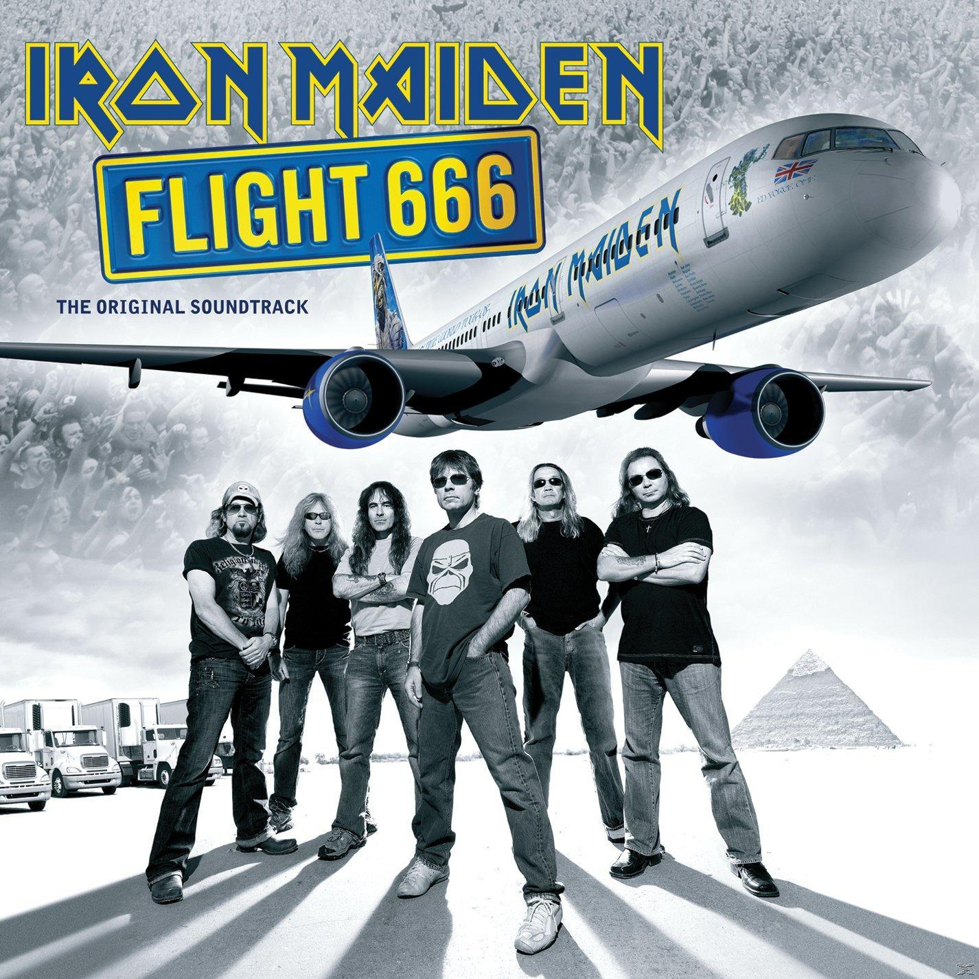 Albumcover: Iron Maiden, Bandmitglieder, Flugzeug, Text: Flight 666.