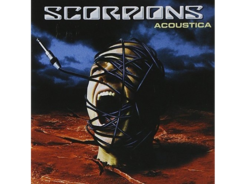 A Scorpions Acoustica albumjának borítója, drótokba tekert fej, sikítva.
