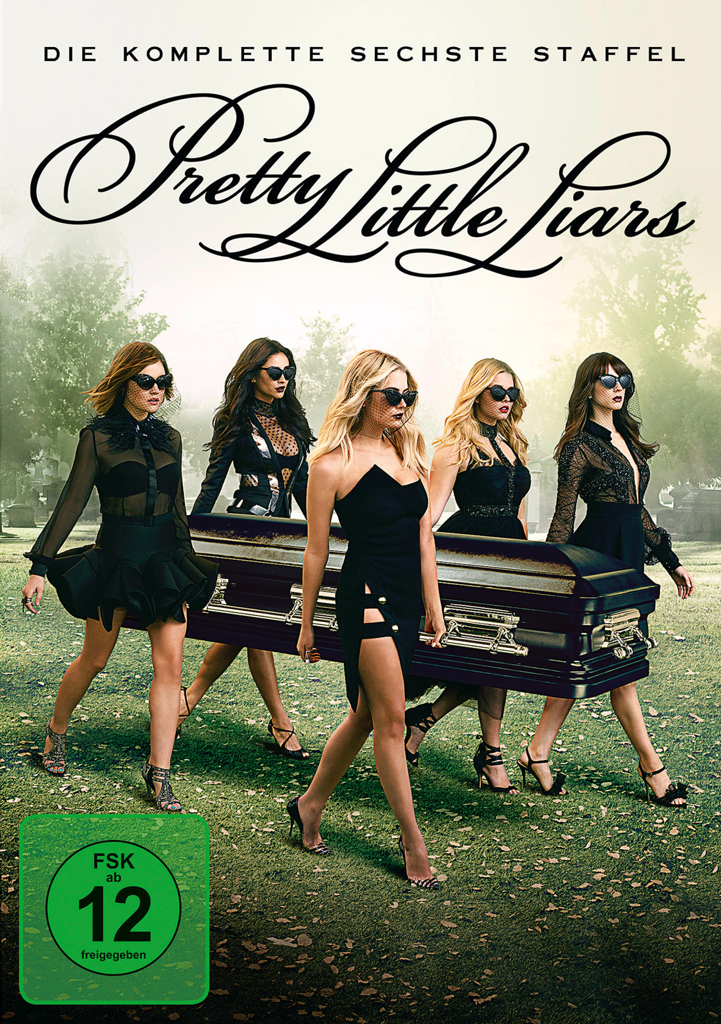 DVD-Cover mit fünf Frauen in schwarzen Outfits, die gehen.