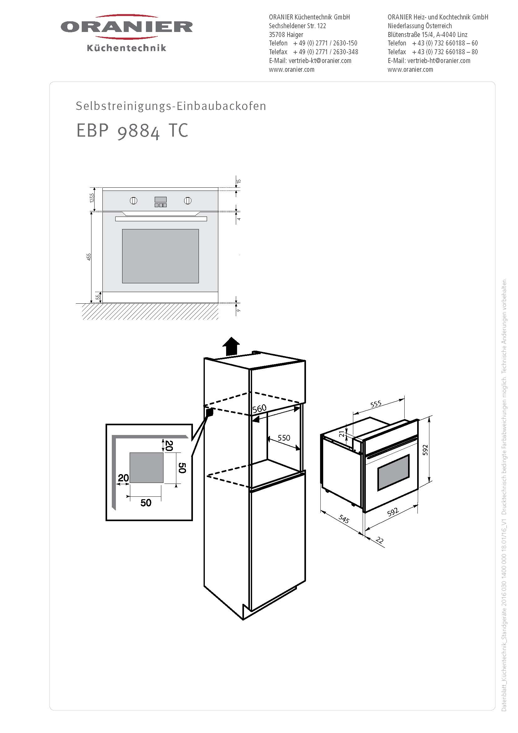 ORANIER EBP 9884 11, Backofen (Einbaugerät, 60 l, 592 mm breit)