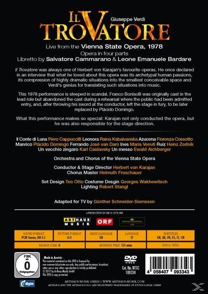 Piero Cappuccilli, Raina Kabaivanska, Fiorenza Cosotto, Plácido Domingo, Van Dam Jose, Chor Und Orchester Der Wiener Staatsoper - Il Trovatore  - (DVD)