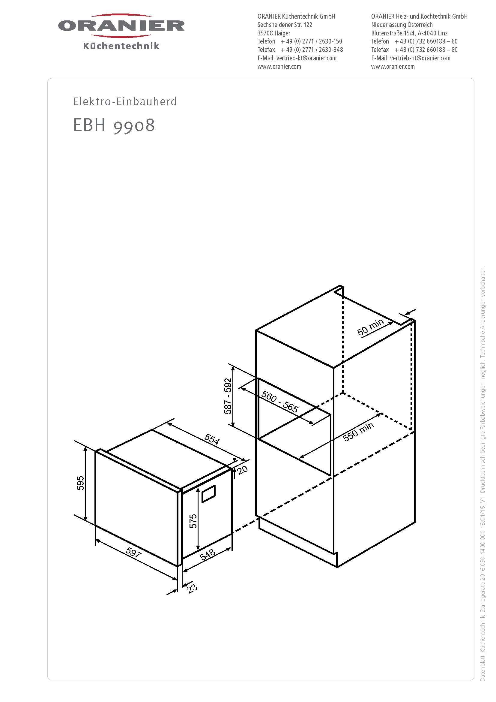 ORANIER EBH 9908, Einbauherd (Einbaugerät, 597 mm breit)