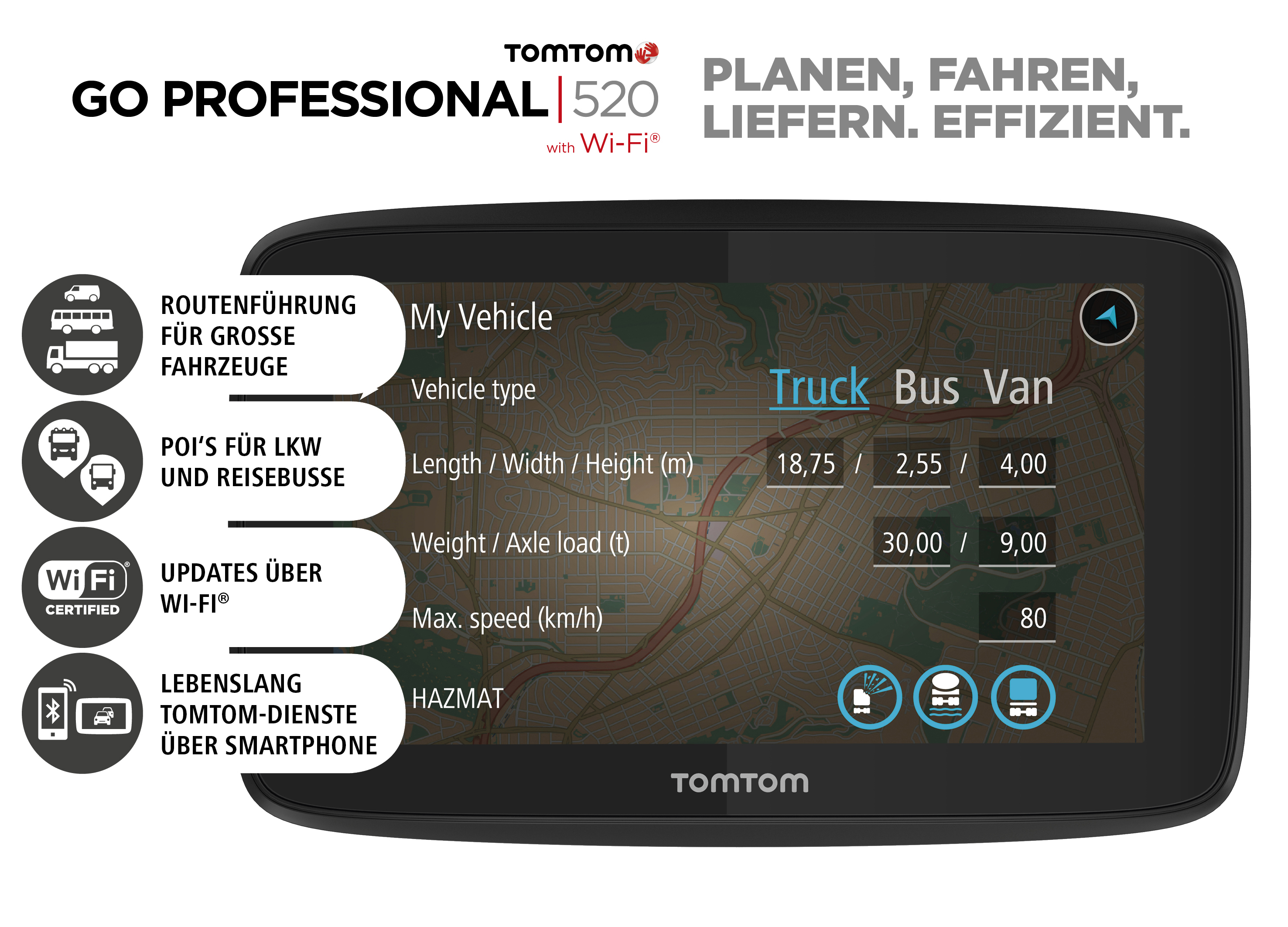 TomTom LKW Navigationsgerät GO Professional 520 (5 Zoll, Sonderziele und Routen für LKW, Stauvermeidung dank TomTom Traffic, Karten-Updates Europa, Updates über Wi-Fi, hochwertige Halterung)