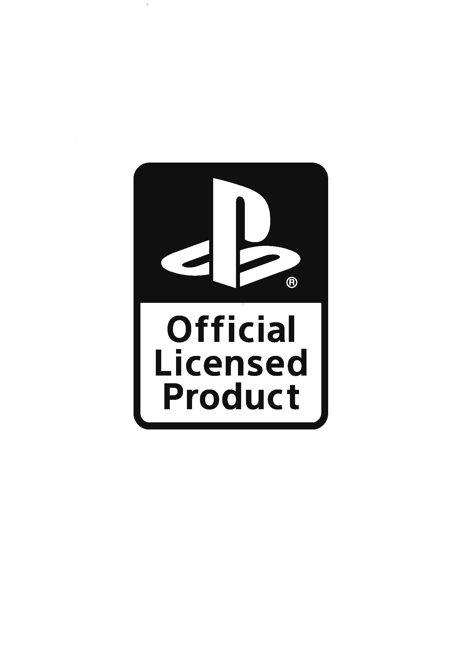 Schwarzes Rechteck mit weißem Text und PlayStation-Logo, mit 'Official Licensed Product'.
