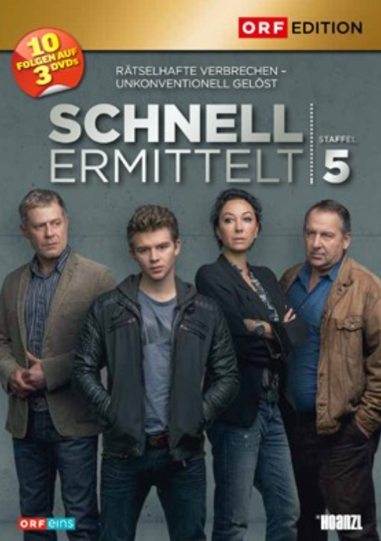 DVD-Cover von 'Schnell Ermittelt' mit einer Gruppe von vier Personen.