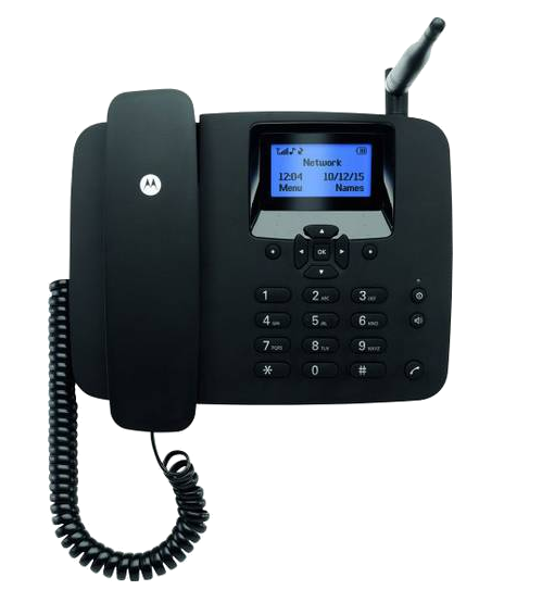 Egy fekete Motorola telefon fehér háttéren.