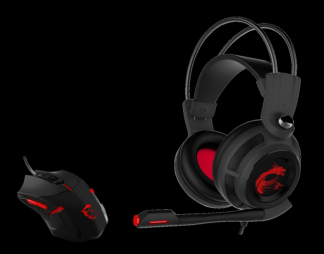 MSI 956-B907-102 Gaming Pack Bundle Gaming Maus + Gaming Headset, Schwarz/Rot