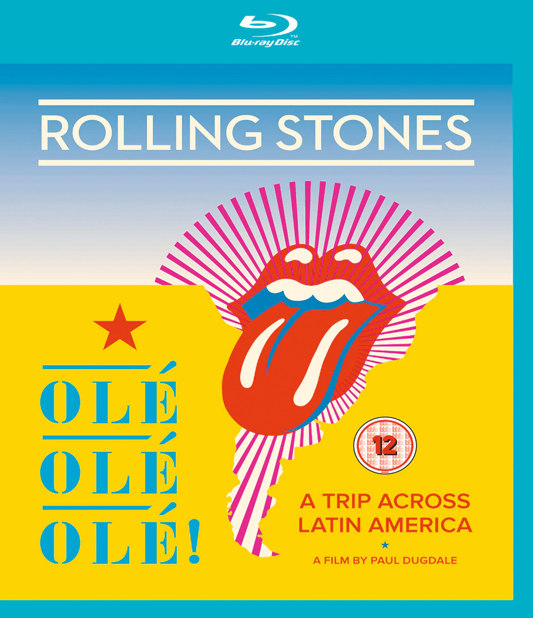 Une couverture de DVD pour Rolling Stones: A Trip Across Latin America. Comprend une langue et du texte.