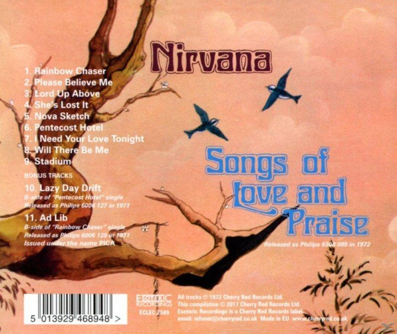 Albumcover für 'Nirvana - Songs of Love and Praise'. Text auf dem Cover und fliegende Vögel.